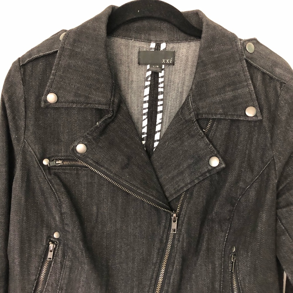 Fitted Black Denim Moto Jacket